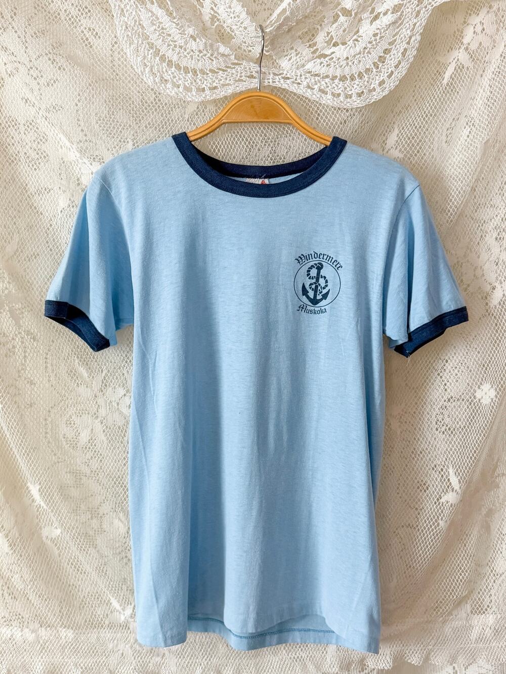 Vintage 80s Windermere Muskoka Canada Blue Ringer Penmans T-Shirt Sterling Point